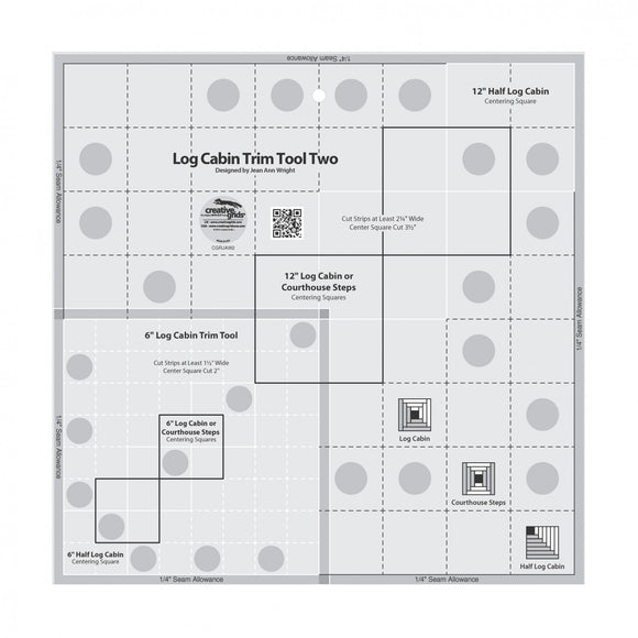 Creative Grids Log Cabin Trim Tool Two 6in & 12in Blocks Quilt Ruler # CGRJAW2