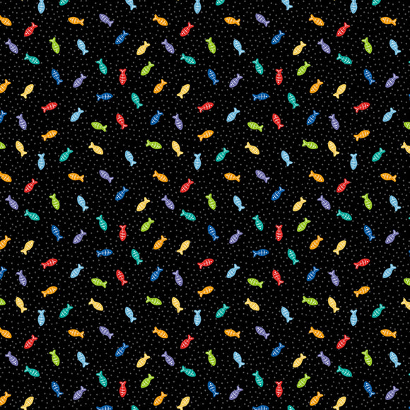 Feeline Good - Black Fish Toss,  sold in half yard increments