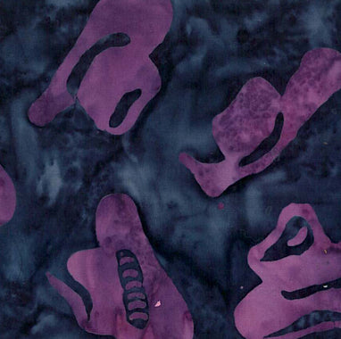 Western Batik Quilt Fabric Navy and Purple Cowboy Hats  Fabric - StoryQuilts.com