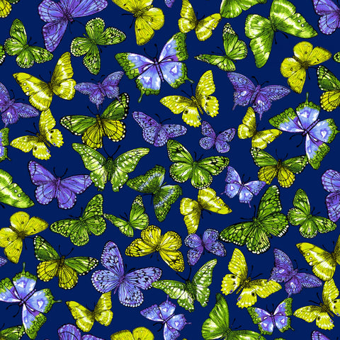 Blue Rainbow Butterfly Digitally Printed  Fabric - StoryQuilts.com