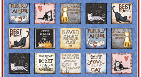 All You Need is Love and a Cat Block Panel in Blue 24 x 44 in by Beth Logan
