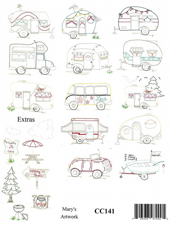 Lets Go Camping For Summer Fun Machine Embroidery CD  Pattern - StoryQuilts.com