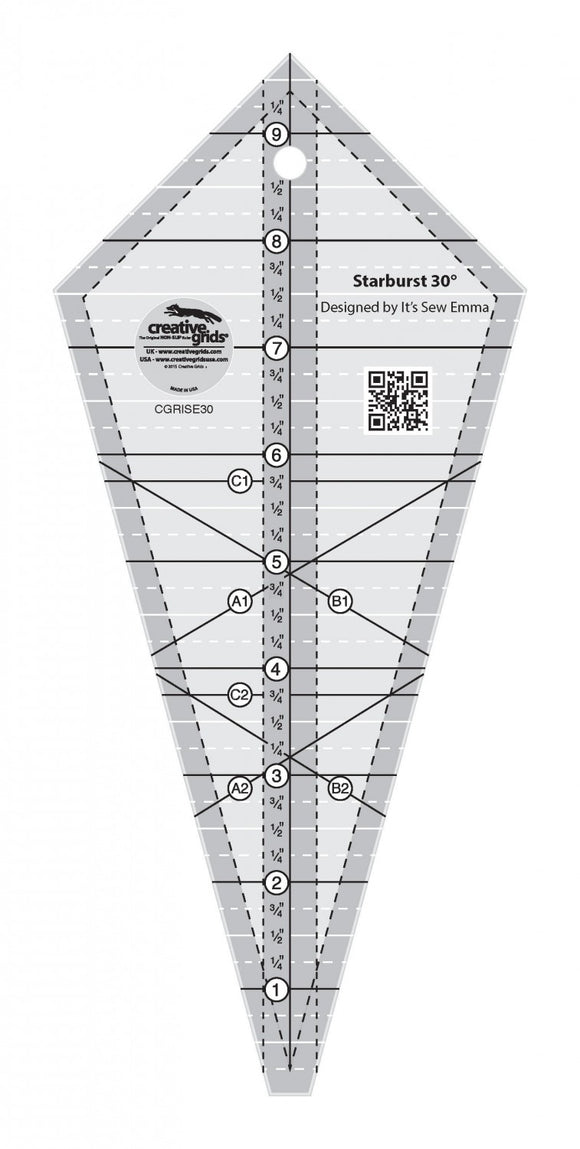 Creative Grids Starburst 30 Degree Triangle Quilt 9-1/2in Ruler CGRISE30