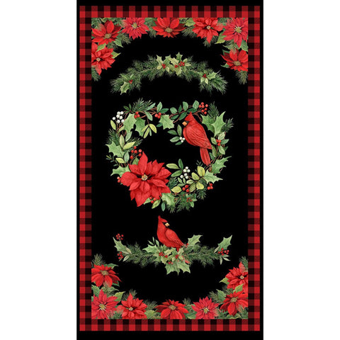 Cardinal Pine Holly Wreath Panel by Susan Winget