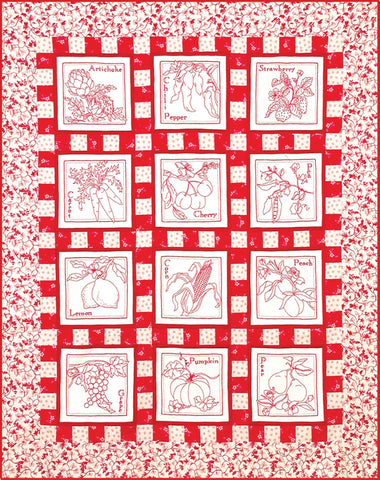 Fresh Crop Redwork Quilt  Pattern - StoryQuilts.com