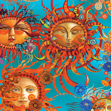Season of the Sun -  Turquoise/Multi Sun Allover # 13192B-81  Fabric - StoryQuilts.com