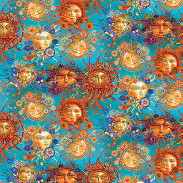 Season of the Sun -  Turquoise/Multi Sun Allover # 13192B-81  Fabric - StoryQuilts.com