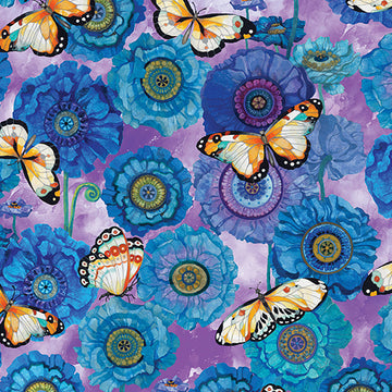 Season of the Sun -  Butterflies & Blooms - Purple/Multi  13194B-61,  sold in 1/2 yard increments  Fabric - StoryQuilts.com