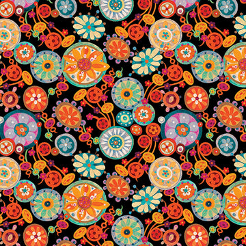 Season of the Sun - Sun-Spirals & Swirls Black/Multi 13197-12  Fabric - StoryQuilts.com