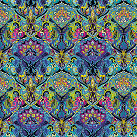 What If by Paula Nadelstern, Prima Donna, 16252-55 blue/multi. Sold in 1/2 yard increments.