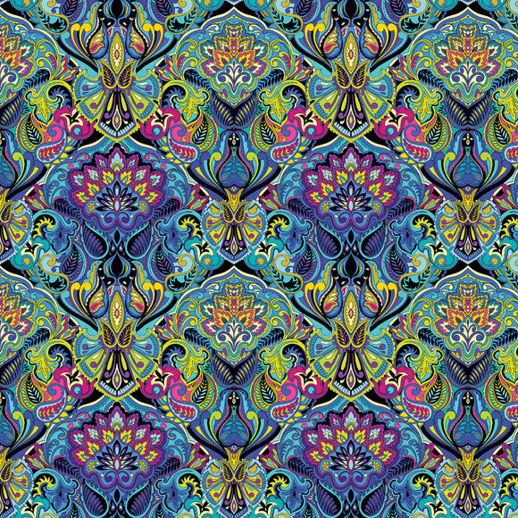 What If by Paula Nadelstern, Prima Donna, 16252-55 blue/multi. Sold in 1/2 yard increments.