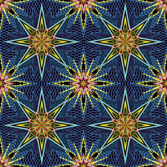 What If by Paula Nadelstern, Prima Donna, Radio Star, 16253-55, blue/multi,  sold in 1/2 yard increments