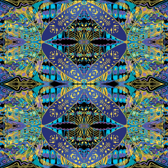 Paula Nadelstern's Thirty One Wingspan Blue/Multi # 16562B-55,  sold in 1/2 yard increments