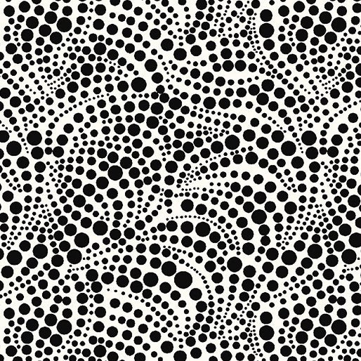 Xanadu Swirling Dots White/Black 1769-09,  sold in 1/2 yard increments