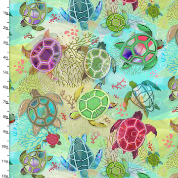 Shining Sea  by Connie Haley for 3 Wishes Sea Turtles 2686-mlt. Sold in 1/2 yard increments  Fabric - StoryQuilts.com