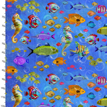Fishes Galore in the Shining Sea collection by Connie Haley for 3 Wishes, 21690-mlt 1/2 yard  Fabric - StoryQuilts.com