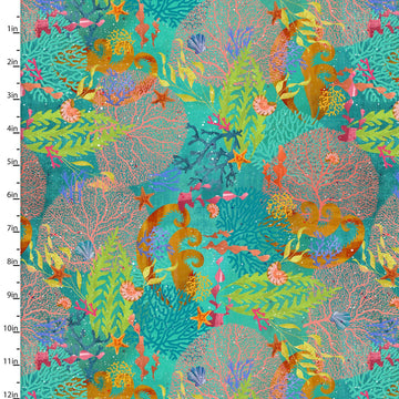 Colorful Coral in the Shining Sea collection by Connie Haley for 3 Wishes, 21692-trq 1/2 yard  Fabric - StoryQuilts.com