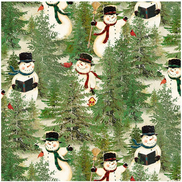 Snovalley Digital Snowman Forest Y3868-58 Light Butter,  sold in 1/2 yard increments  Fabric - StoryQuilts.com
