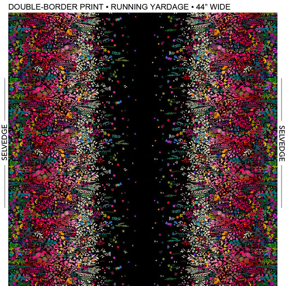 Gardenia - Blossom Double Border Black,  sold in 1/2 yard increments