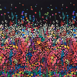 Gardenia - Blossom Double Border Black,  sold in 1/2 yard increments - 0