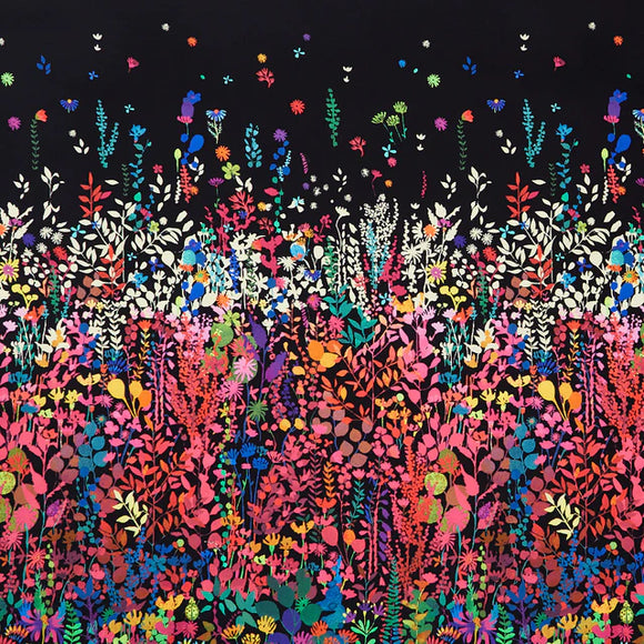 Gardenia - Blossom Double Border Black,  sold in 1/2 yard increments