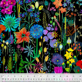 Gardenia - Flora Black, sold in 1/2 yard increments