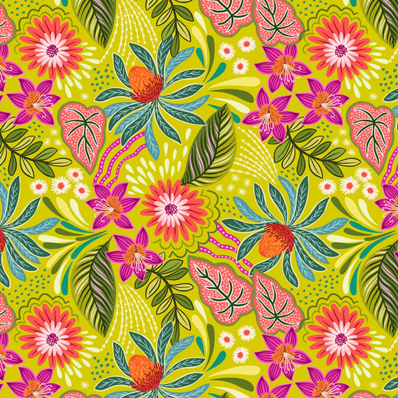 Lewis and Irene Bahia flora on plantain green,  comes in 1/2 yard increments