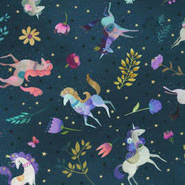 Unicorn Meadow -   Unicorns Blue # AQOD224144, sold in 1/2 yard increments