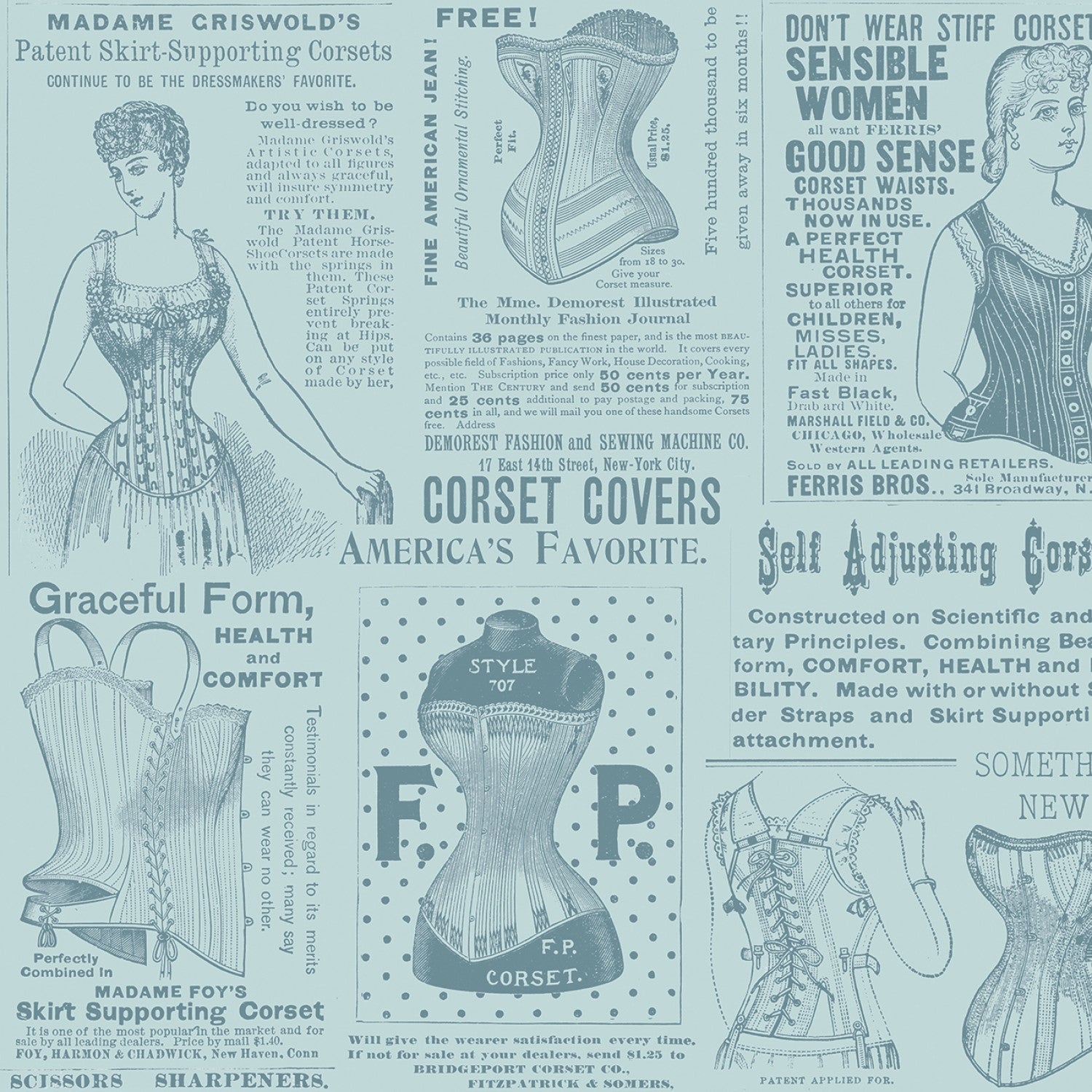 Sew Journal Vintage Corset Ads Blue # C13889R-BLUE