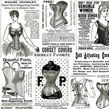 Sew Journal Vintage Corset Ads White # C13889R-WHITE  Fabric - StoryQuilts.com