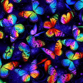 Multi Bright Butterflies Flying # C8530-MULT, sold in 1/2 yard increments