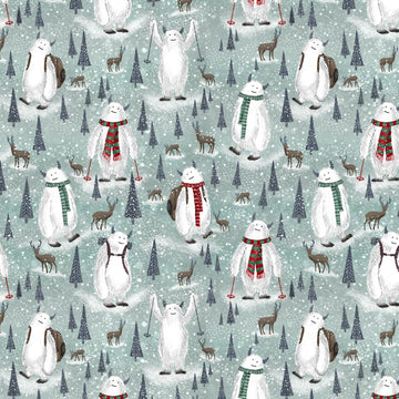 Winter Skiing Winter Yeti Scenic  Fabric - StoryQuilts.com