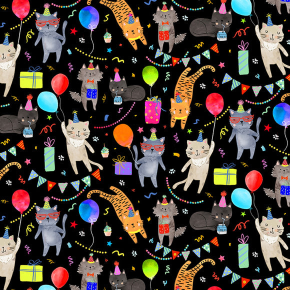 Black Dance Party Cats,  comes in half yard increments