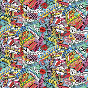 Multi Sewing & Quilting Words Comic CD2595-MULTI  Fabric - StoryQuilts.com