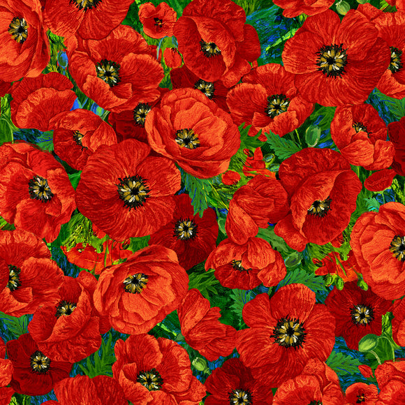 Red Large Poppy # CD3221-RED,  sold in 1/2 yard increments