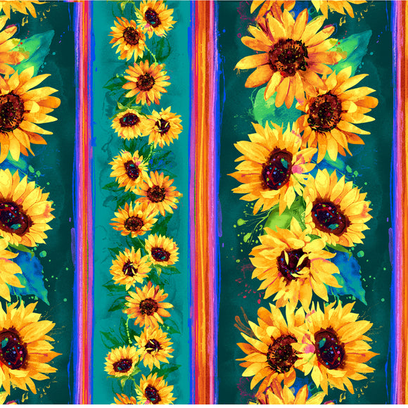 Teal Sunflowers 11 Stripes # CD3302-TEAL