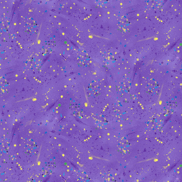 Purple Utopia Small Metallic Paint Splatters, sold in 1/2 yard increments