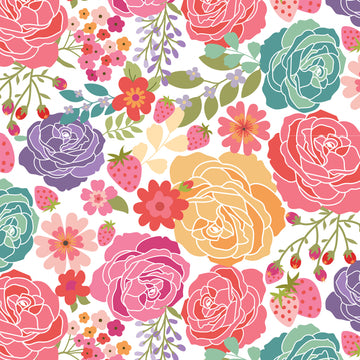 Calico Cow Girls White Texas Rose # CW24800,  sold in 1/2 yard increments