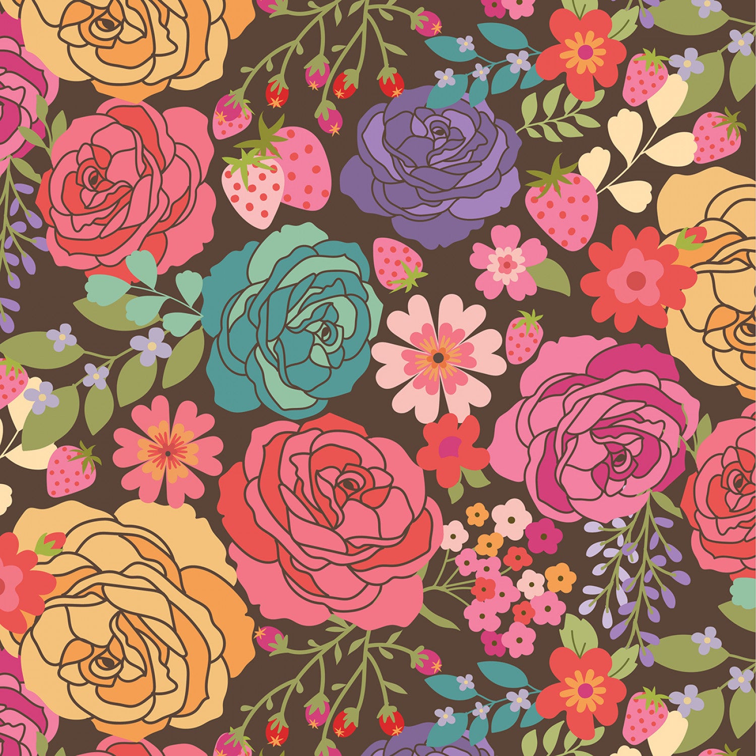 Calico Cowgirls Brown Texas Rose # CW24802, sold in 1/2 yard increment ...