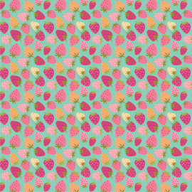 Calico Cowgirls Teal Strawberry Pie # CW24807,  sold in 1/2 yard increments