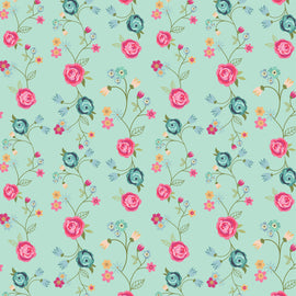 Calico Cowgirls Teal Floral & Vines CW24817,  sold in 1/2 yard increments