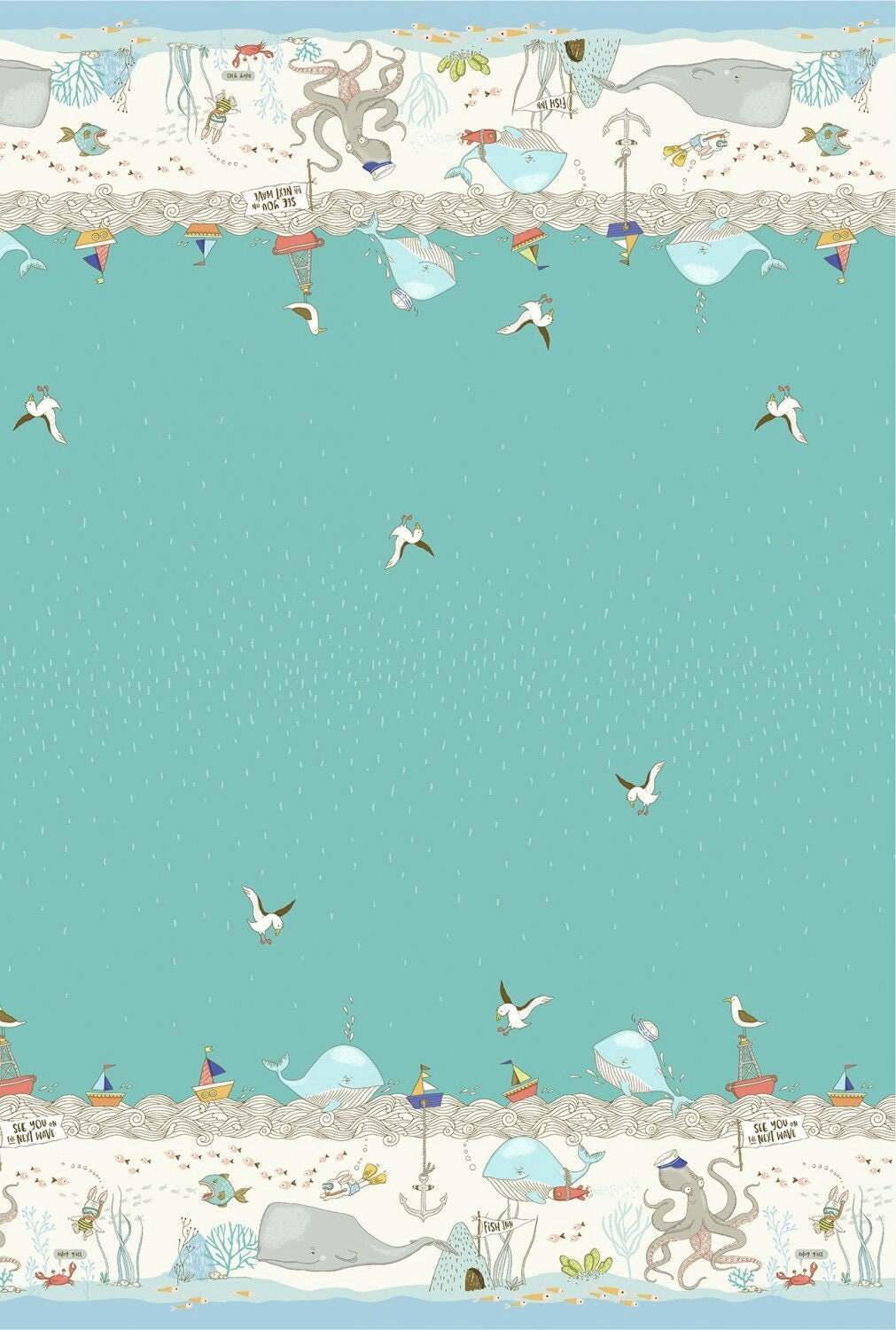 Make A Splash, Fish Inn Double Border  Turquoise DC9366-TURQ