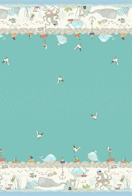 Make A Splash, Fish Inn Double Border  Turquoise DC9366-TURQ