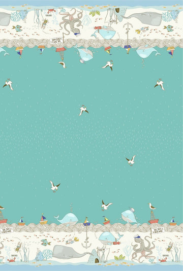 Make A Splash, Fish Inn Double Border  Turquoise DC9366-TURQ