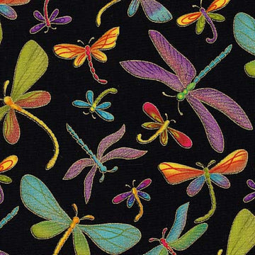 Black Dragonfly w/Metallic # M1-BLACK  Fabric - StoryQuilts.com