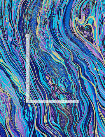 Blue Utopia Metallic Blue Marble  Fabric - StoryQuilts.com