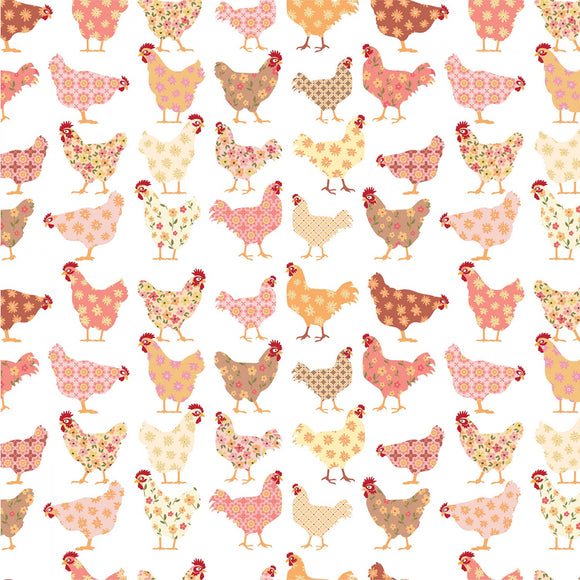 White Cheeky Chickens # PH23402 sold in 1/2 yard increments