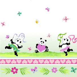 Soft Green Panda Party Double Border # SB20426-835,  sold in 1/2 yard increments