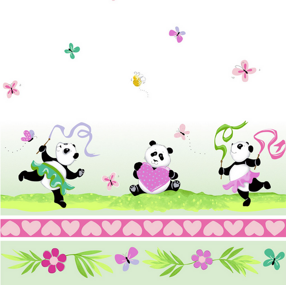Soft Green Panda Party Double Border # SB20426-835,  sold in 1/2 yard increments