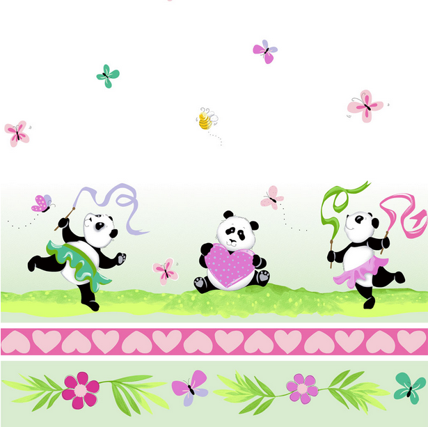 Soft Green Panda Party Double Border # SB20426-835